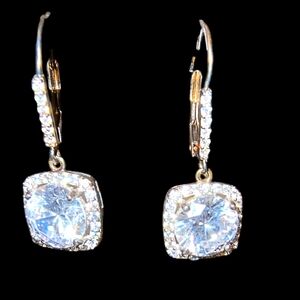 Vintage Sparkle Clear Stone and Sterling Silver Drop Earrings